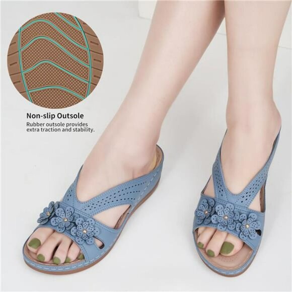 Ecetana Wedge Sandals for Women Slip On Platform Slides Memory Foam Comfort - Picture 4 of 7